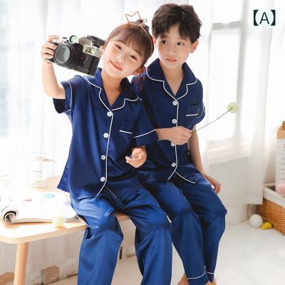 パジャマ キッズ 上下セット 半袖 長ズボン 前開き 襟付き ルームウェア 子供用 男の子 女の子 無地 コットン風素材 通気性 吸汗性 部屋着 快適着心地 お泊り会 贈り物 普段使い