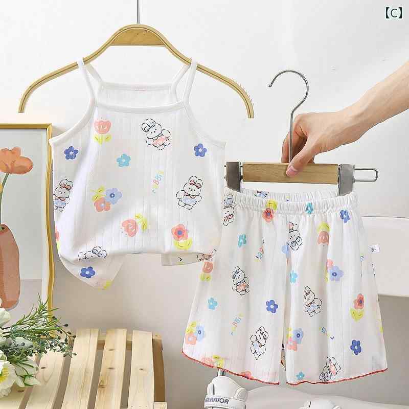 セットアップ 女児 キッズ コットン素材 ルームウェア ノースリーブ クルーネック ...