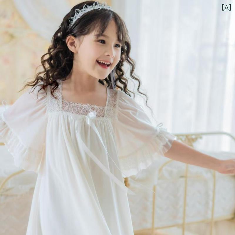 ワンピース キッズ 子供服 女の子 半袖 レース パジャマ プリンセス風 部屋着 薄手...