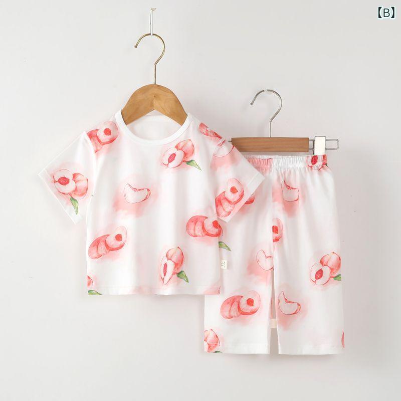 kbox楽天市場店のパジャマ キッズ 半袖 セットアップ 子供服 綿混 薄手 ルームウェア 上下セット 男の子 女の子 夏 部屋着 寝巻き 快適肌触り 吸汗速乾 涼しい 通気性抜群 保育園 幼稚園 小学生 通園 通学 普段着 80 90 100 110 120｜アングル2