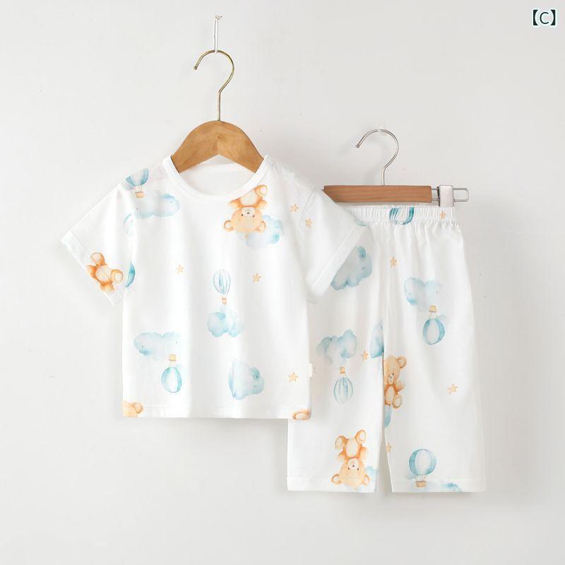 kbox楽天市場店のパジャマ キッズ 半袖 セットアップ 子供服 綿混 薄手 ルームウェア 上下セット 男の子 女の子 夏 部屋着 寝巻き 快適肌触り 吸汗速乾 涼しい 通気性抜群 保育園 幼稚園 小学生 通園 通学 普段着 80 90 100 110 120｜アングル3