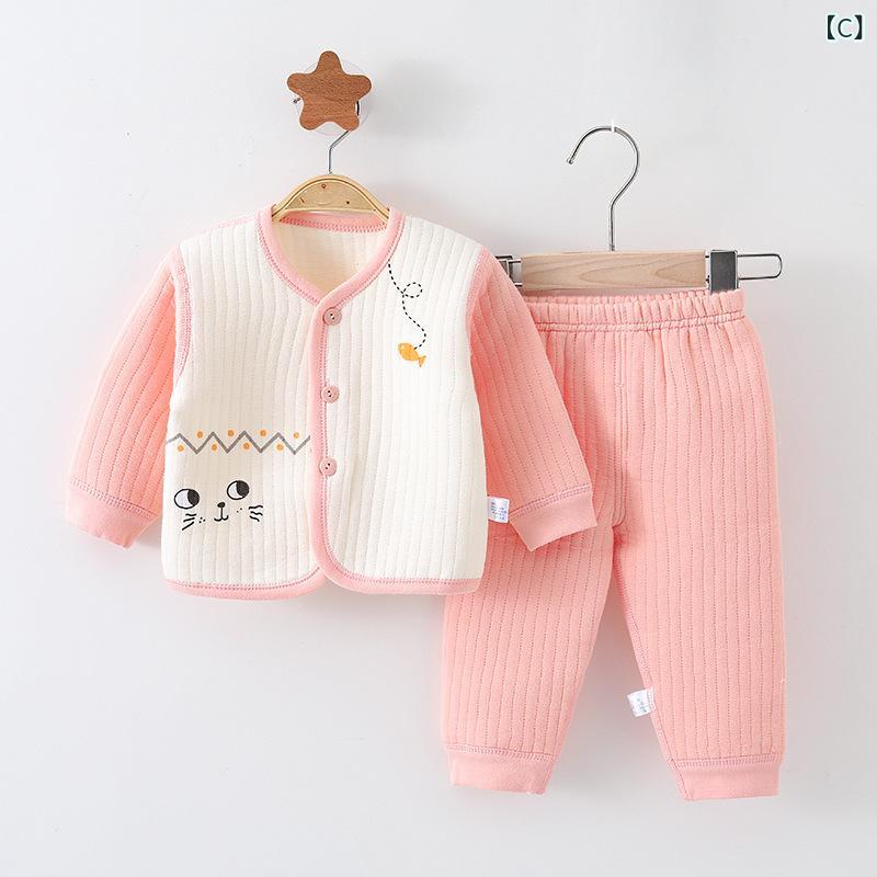 ベビー服 赤ちゃん 男の子 女の子 セットアップ 暖かい 保温 ベビーパジャマ 長袖 前開き コットン素材 3層構造 キルティング加工 寝巻き 秋冬用 柔らかい 肌触り良い 厚手 お着替え簡単 部屋着 出産祝い ギフト 3