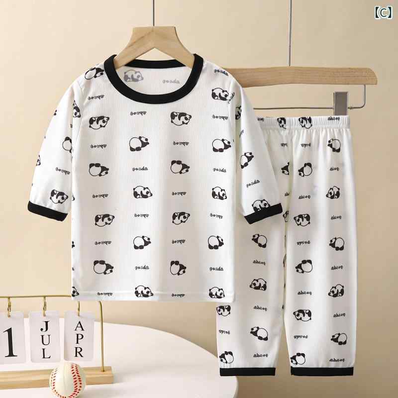 kbox楽天市場店のパジャマ キッズ 子供服 ルームウェア 上下セット 七分袖 接触冷感素材 薄手 通気性 吸汗速乾 セットアップ 男女兼用 男の子 女の子 寝間着 ホームウェア 夏用 お泊り保育 部屋着 動きやすい｜アングル3