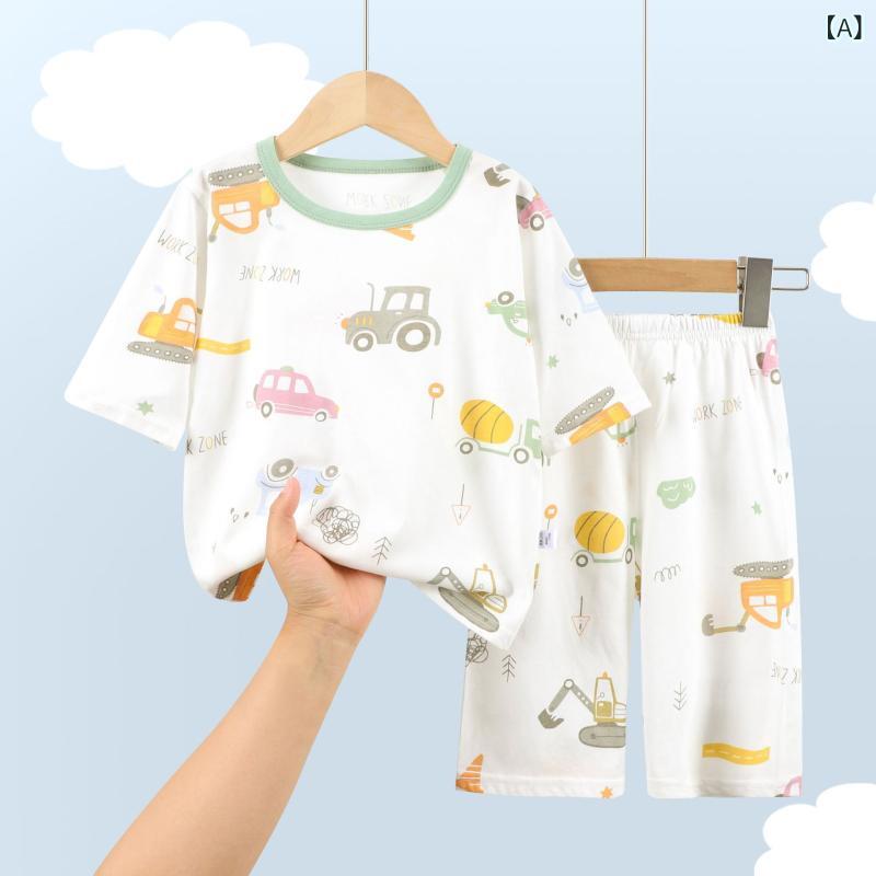 パジャマ キッズ 子供用 セットアップ コットン素材 薄手 半袖 ルームウェア 上下...