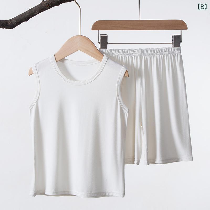 kbox楽天市場店の子供服 セットアップ キッズ ノースリーブ トップス ハーフパンツ 上下セット コットンタッチ 吸汗 通気性 涼しい お出かけ 通園 通学 ルームウェア 部屋着 普段着 ジュニア 男の子 女の子 無地｜アングル2