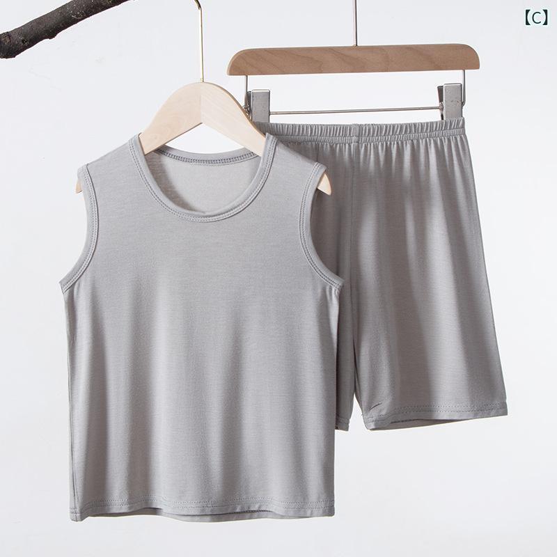 kbox楽天市場店の子供服 セットアップ キッズ ノースリーブ トップス ハーフパンツ 上下セット コットンタッチ 吸汗 通気性 涼しい お出かけ 通園 通学 ルームウェア 部屋着 普段着 ジュニア 男の子 女の子 無地｜アングル3