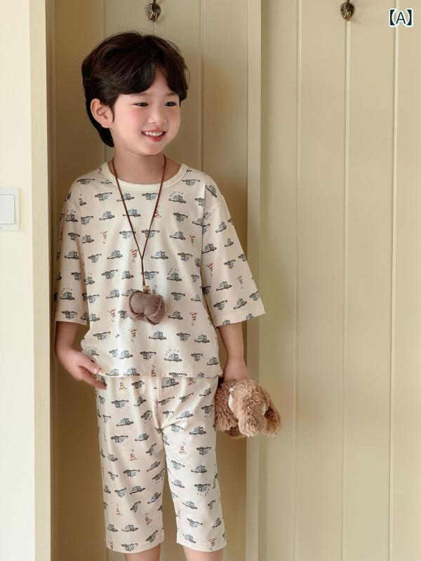 Rakuten - セットアップ キッズ 男女兼用 半袖 パジャマ ルームウェア 上下セット コットン混 通気性 吸汗性 柔らかい 部屋着 寝巻き 子供服 涼しい 夏用 快適着脱 肌触り良い お泊り会 普段着 お家時間 贈り物 プレゼント