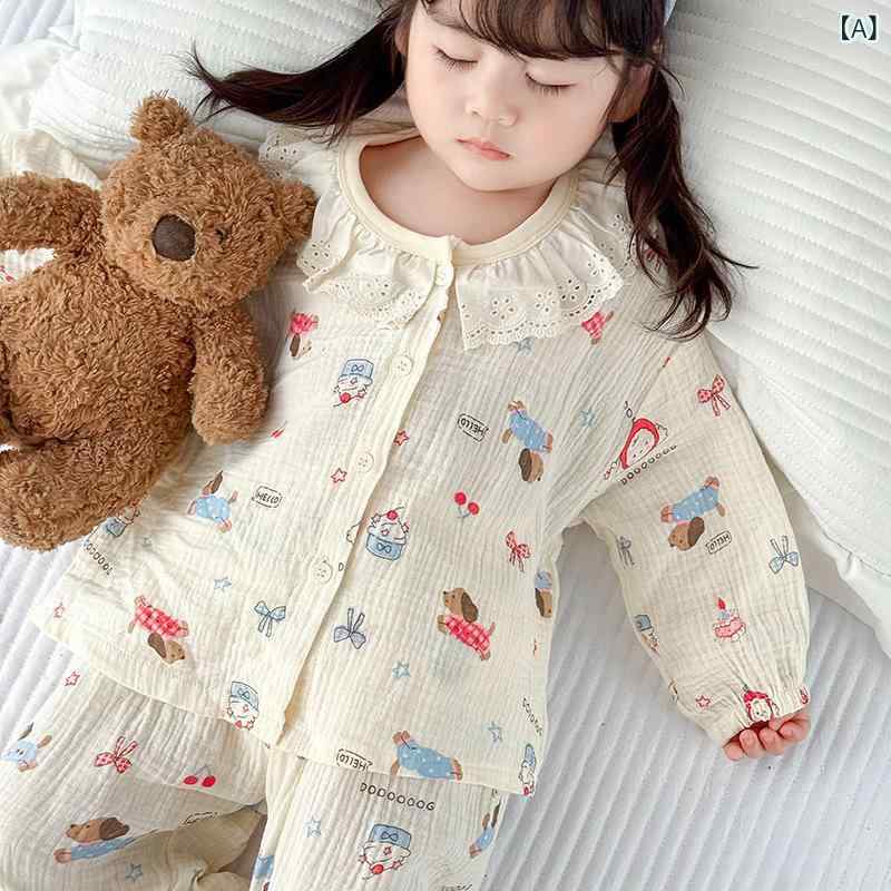 パジャマ キッズ 子供服 ガーゼ 長袖 上下セット コットン素材 部屋着 ルームウェ...
