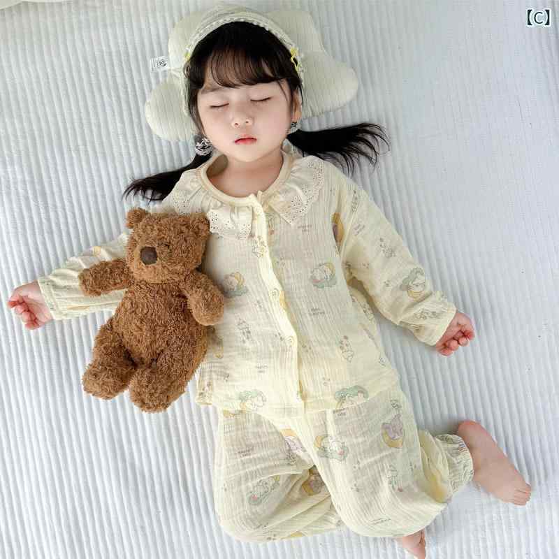 パジャマ キッズ 子供服 ガーゼ 長袖 上下セット コットン素材 部屋着 ルームウェ...