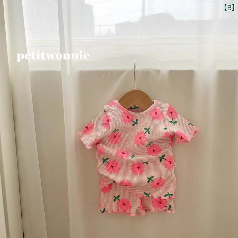 ルームウェア キッズ 女の子 上下セット 半袖 ショートパンツ 花柄 セットアップ 子供服 綿混素材 パジャマ 女児 夏用 部屋着 動きやすい 通気性 吸汗 寝間着 おしゃれ かわいい ギフト プレゼント 幼稚園 小学生 涼しい 2
