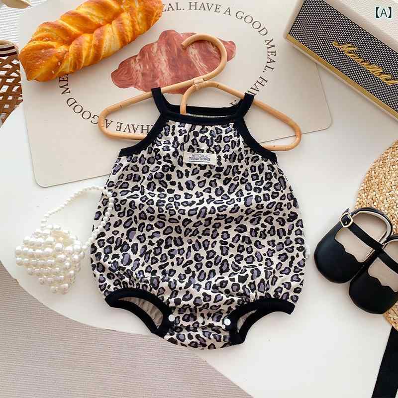 ベビー服 赤ちゃん ロンパース ノースリーブ コットン素材 ヒョウ柄 サロペット 男の子 女の子 新生児 夏物 薄手 通気性 股下スナップボタン 着替えやすい カジュアル かわいい カバーオール