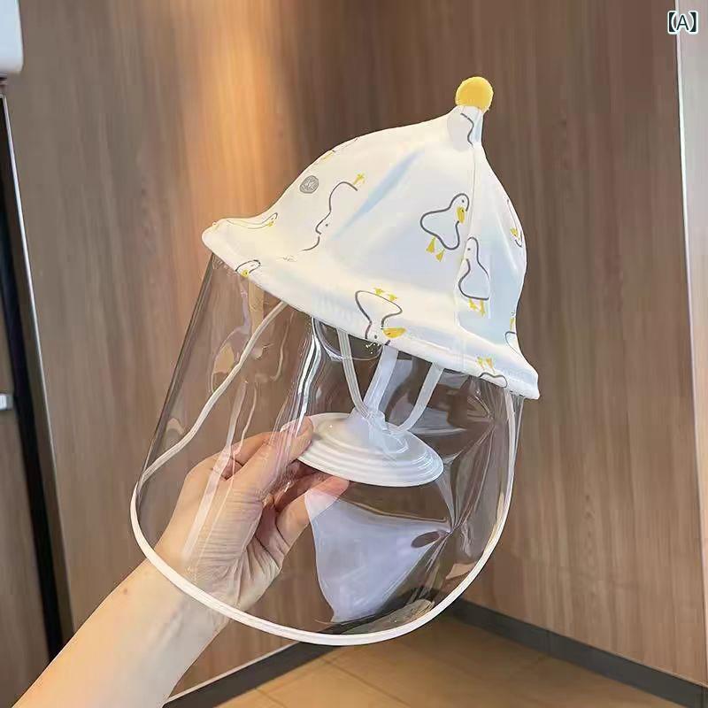 ベビーハット 赤ちゃん 防護帽子 フェイスシールド付き 飛沫防止 漁師帽 サンハット 紫外線対策 調整可能 軽量 折りたたみ 日よけ帽子 外出用 公園 散歩 快適被り心地