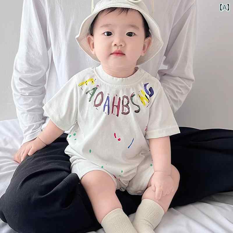 ベビー服 ロンパース 半袖 新生児 赤ちゃん服 レインボー柄 前開き 出産祝い ベビ...