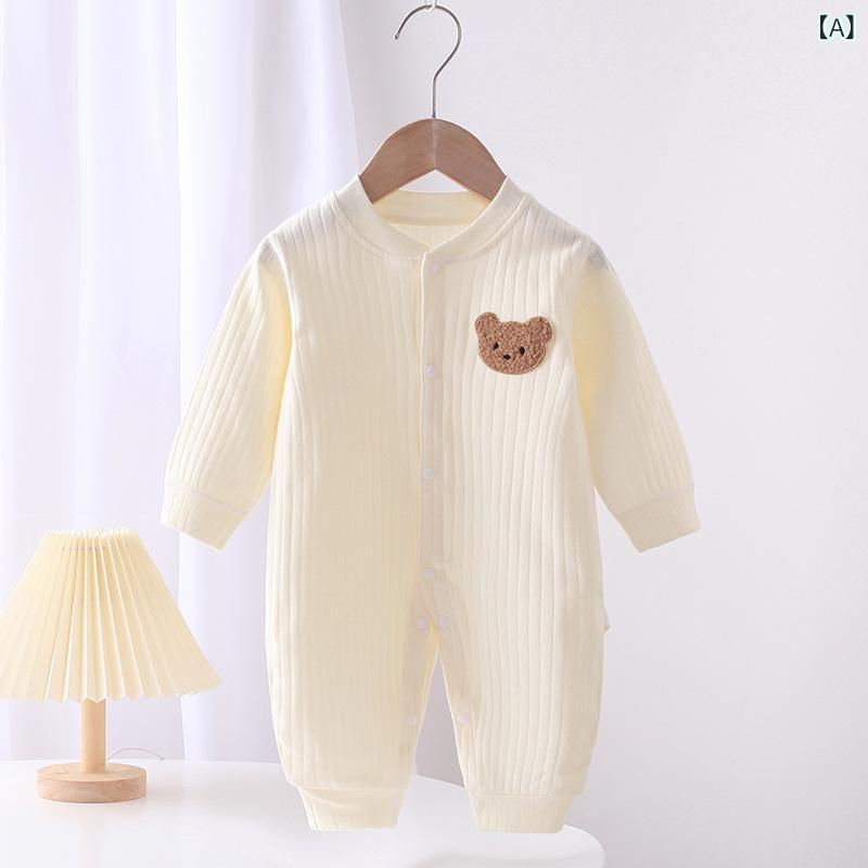 Rakuten - ベビー服 ロンパース コットン素材 長袖 前開き 出産祝い 新生児 赤ちゃん 服 春秋 パジャマ 男の子 女の子 カバーオール 柔らかい 通気性 着せやすい 肌着 ルームウェア 0歳 6ヶ月 1歳