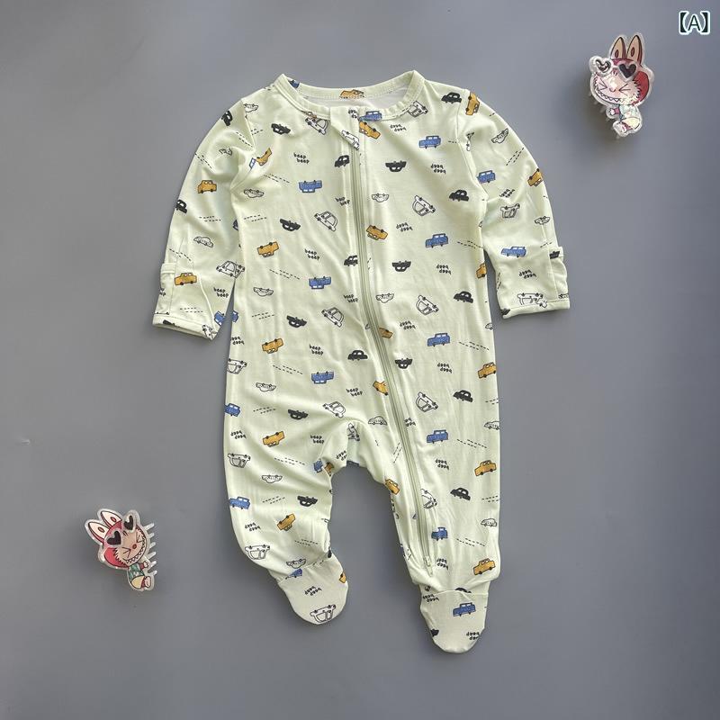 Rakuten - ベビー服 赤ちゃん カバーオール 前開き 長袖 コットン混素材 竹繊維風 ロンパース 新生児 春夏用 股下スナップボタン付き 出産祝い 柔らかい 肌触り良い 着脱簡単 ベビーウェア 部屋着 パジャマ