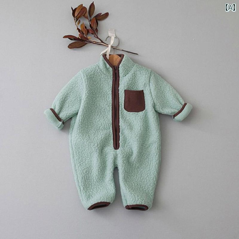 ロンパース ベビー 秋冬 長袖 防寒 もこもこ ボア素材 着せやすい 前開き ベビー服...