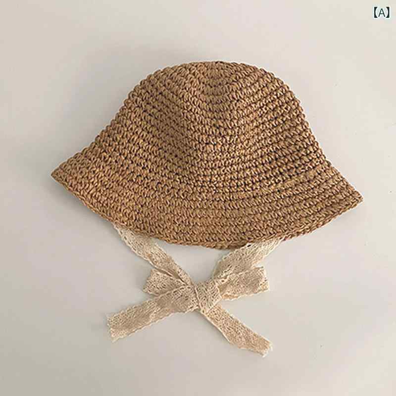 Hats - ハット キッズ 女の子 UVカット 帽子 子供用 日よけ帽 つば広 折りたたみ ストローハット 麦わら帽子 紫外線対策 お出かけ 遠足 公園 外遊び 軽量 通気性 持ち運び便利 夏用 サンバイザー かわいい