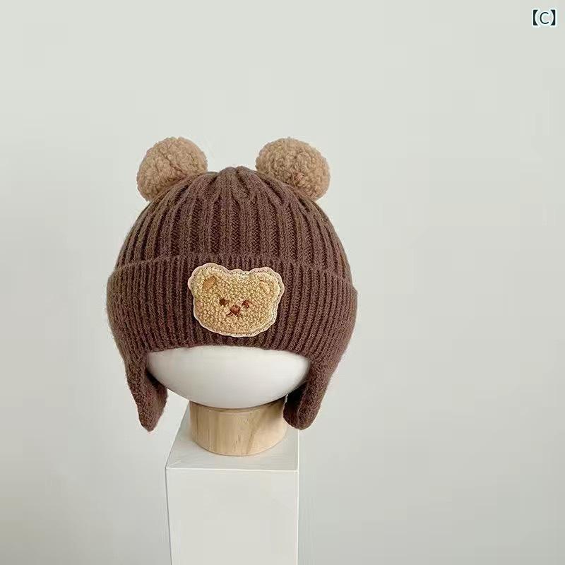 kbox楽天市場店のニット帽 キッズ ベビー くま 耳あて付き 帽子 子供用 秋冬 防寒対策 暖か 男の子 女の子 かわいい 柔らか素材 伸縮性抜群 通園 通学 お出かけ プレゼント ギフト 幼児用 ふわふわ 被りやすい｜アングル3