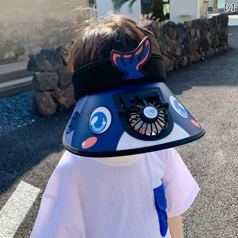ハット キッズ 子供用 帽子 日よけ サンバイザー 夏用 つば広 UVカット 風扇付き 通気性 遮光 熱中症対策 お出かけ 涼しい 軽量 コンパクト 収納しやすい 男の子 女の子 外遊び 公園 遠足 キャンプ 幼稚園 保育園