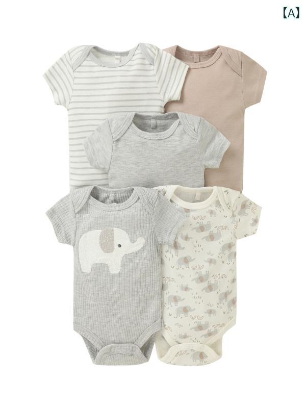 Underwear, Nightwear - ベビー服 ロンパース 夏用 半袖 綿混素材 前開き 股下ボタン付き 新生児 乳幼児 出産祝い 動きやすい 快適着心地 コットンカバーオール 男の子 女の子 赤ちゃん インナー 通気性抜群 ルームウェア 部屋着 ベビーウエア