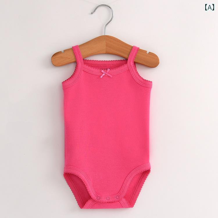 ベビー服 女児 ノースリーブ ロンパース 赤ちゃん 夏用 カバーオール 綿混素材 かわいい吊り型 三角タイプ 新生児用 肌着 通気性抜群で動きやすい おむつ替えが楽な 出産祝い ギフト 贈り物 プレゼント