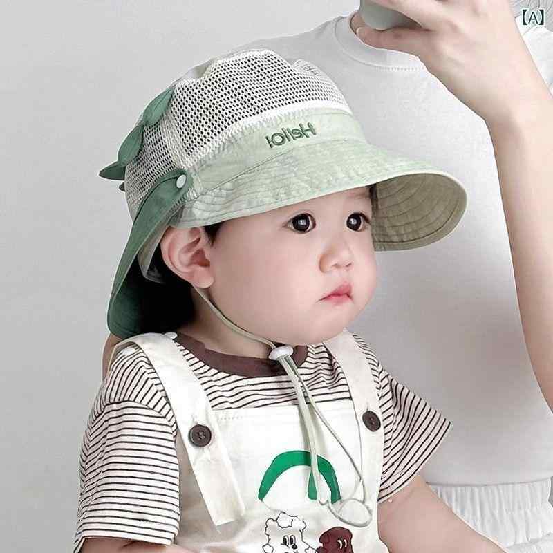 ハット 子供用 日よけ帽子 つば広 ベビー キッズ UVカット 速干 メッシュ 男の子 女の子 夏用 通気性 暑さ対策 紫外線対策 首ガード 公園遊び お出かけ 散歩 アウトドア 折りたたみ 持ち運び便利
