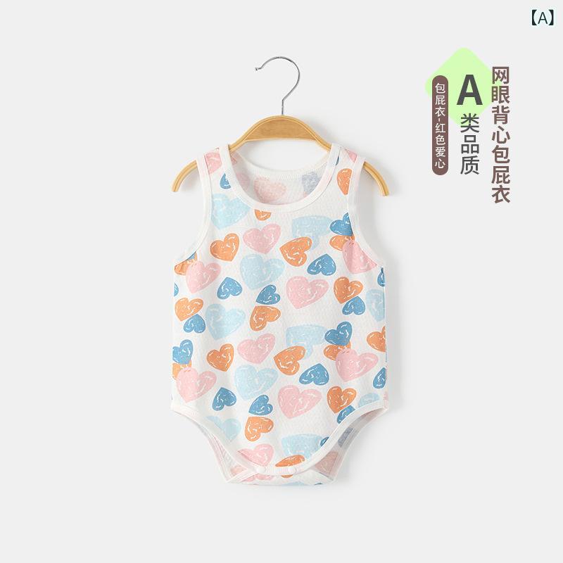 Rompers, Bodysuits - ベビー服 ロンパース コットン素材 ノースリーブ 前開き 肌着 股下スナップボタン 涼しい 通気性 吸汗 速乾 赤ちゃん 春夏用 ルームウェア 着替えやすい おむつ替えが楽 ベビーウェア 出産祝い