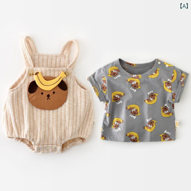 Underwear, Nightwear - ベビー服 キッズ セットアップ 男女兼用 コットン素材 クマ柄 半袖 Tシャツ ハーフパンツ 上下セット 薄手 通気性 涼しい 夏用 部屋着 寝巻き 柔らかい お出かけ 旅行 動きやすい 0歳 1歳 2歳 3歳