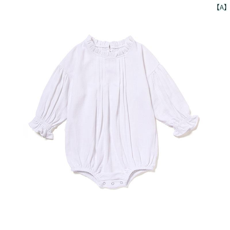 ロンパース ベビー服 女の子 長袖 コットン素材 無地 通気性 柔らかい 股下スナップボタン 動きやすい 着脱簡単 出産祝い ギフト 敏感肌に配慮 ベビーウェア 幼児服 前開き 春秋用 秋用