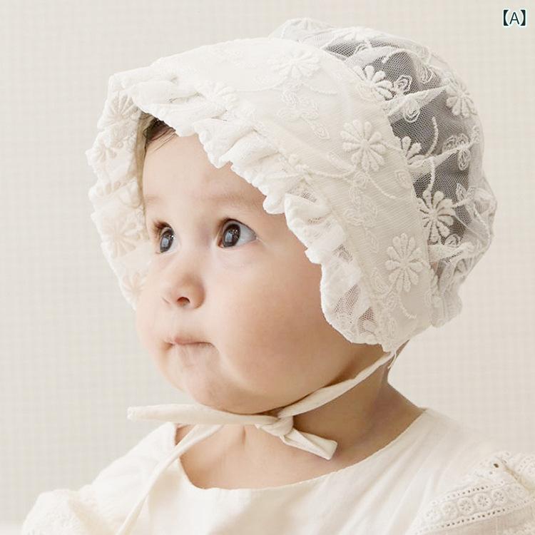 ベビー帽子 新生児 夏用 レース調 プリンセスハット 赤ちゃん用 コットン素材 涼しい 通気性 柔らかい 出産準備 お祝い プレゼント ギフト 日よけ 紫外線対策 つば付きキャップ 女の子用