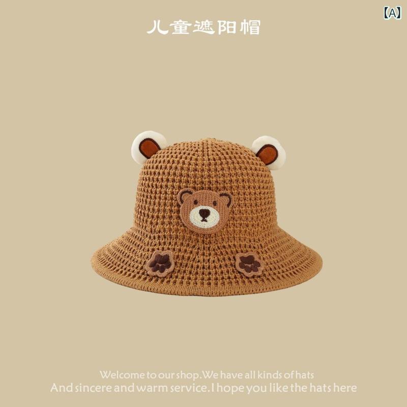 乐天商城 - ハット キッズ 子供用 帽子 遮陽 日よけ ベビー サンバイザー UVカット クマ柄 キャラクター コットン素材 通気性 柔らかい 折りたたみ 持ち運びやすい 外出 お出かけ 保育園 幼稚園 公園遊び