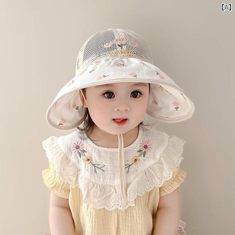 ハット キッズ 女の子 帽子 夏用 通気性 メッシュ 日よけ帽子 つば広 紫外線対策 ...