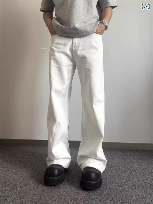 乐天商城 - デニムパンツ メンズ ワイドパンツ デニム ジーンズ ストレートパンツ ワイドストレート バギーパンツ ワークパンツ ジーパン ボトムス 無地 綿混素材 ゆったり 体型カバー 通気性抜群 オールシーズン 普段着 カジュアル ロング丈