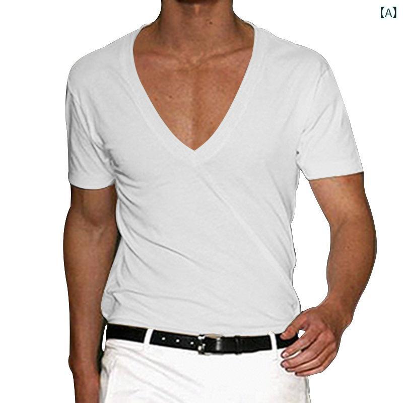 Tシャツ メンズ 半袖 Vネック トップス カットソー 無地 カジュアル インナー スリムフィット タイトめ シンプル コットン混素材 伸縮性 通気性 肌触り良い 夏服 通学 通勤 ベーシック 動きやすい