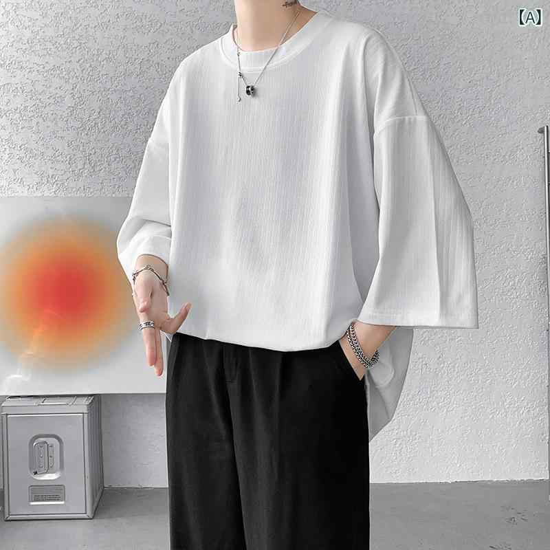 T-Shirts - カットソー メンズ Tシャツ 半袖 五分袖 無地 クルーネック 綿混素材 夏服 トップス インナー 接触冷感素材 吸汗速乾 伸縮性 ストレッチ ゆったり ビッグシルエット カジュアル シンプル 使いやすい