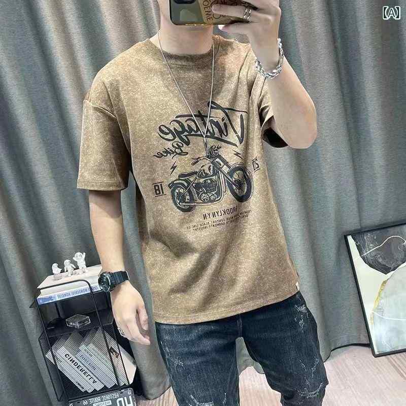 Tシャツ メンズ 半袖 プリント カットソー クルーネック トップス キャラクター柄 コットン素材 カジュアル デイリー 動きやすい 通気性 夏服 インナーウェア アウトドア 部屋着 お出かけ