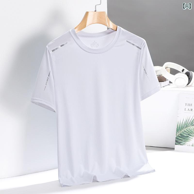 Rakuten - Tシャツ メンズ 半袖 吸汗速乾 冷感素材 クルーネック 涼しい 接触冷感 薄手 ストレッチ 夏用 トップス カットソー カジュアル スポーツ 動きやすい 部屋着 通気性 伸縮性 父の日 ギフト プレゼント