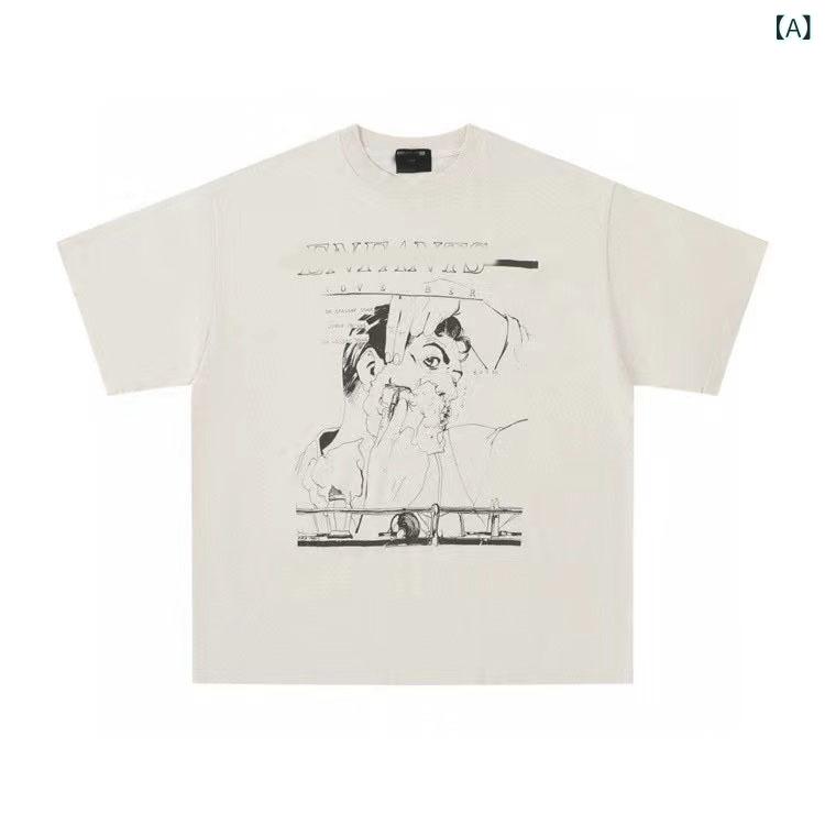Rakuten - Tシャツ メンズ レディース 半袖 プリント コットン素材 丸首 ゆったり カジュアル トップス カットソー お出かけ デイリーウェア 体型カバー 通気性抜群 重ね着しやすい 普段着 春夏秋 ユニセックス