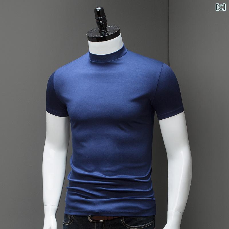 Tシャツ メンズ 半袖 ハイネック コットン素材 無地 インナー トップス ストレッチ...