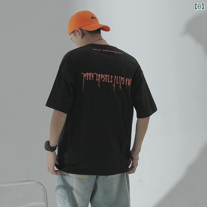 kbox楽天市場店のTシャツ メンズ 半袖 カットソー ロゴ刺繍 トップス コットン素材 クルーネック ラウンドネック ゆったり シルエット 通気性 動きやすい 夏服 インナー 重ね着 シンプル おしゃれ 春夏 普段着｜アングル2