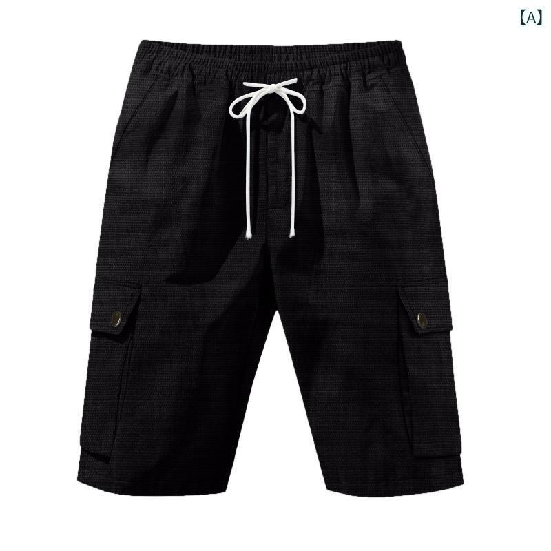 ショートパンツ メンズ ハーフパンツ リネン混 ワークパンツ 膝丈 短パン ウェストゴム アウトドア 通気性 涼しい 動きやすい ズボン カジュアル ボトムス おしゃれ 春夏
