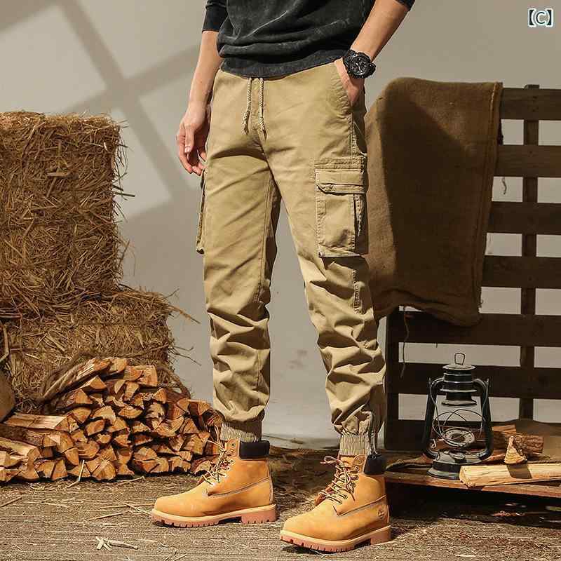 カーゴパンツ メンズ ジョガーパンツ ワークパンツ ストライプ ストレッチ素材 多...