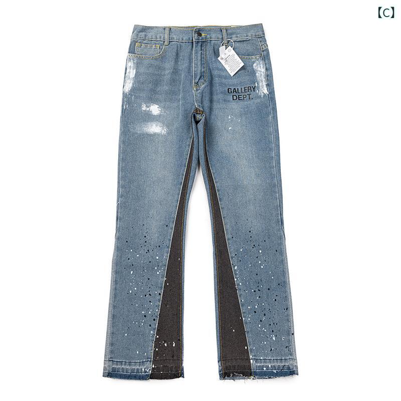 ロングパンツ メンズ デニムパンツ ジーンズ ダメージ加工 パッチワーク ストレー...