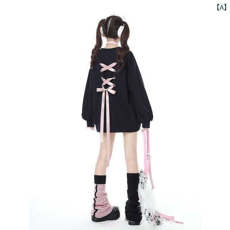 トレーナー レディース ハート柄 リボン ラウンドネック 長袖 プルオーバー ゆったり シルエット 厚手 起毛 保温性 裏起毛 トップス 暖..