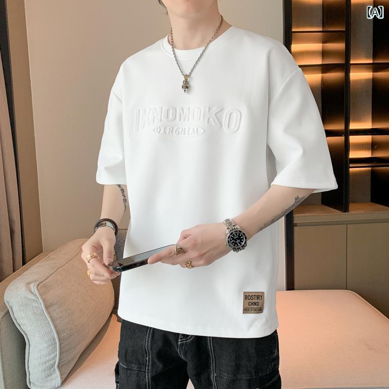 Rakuten - Tシャツ メンズ 半袖 クルーネック プリントTシャツ コットン素材 カットソー ロゴ トップス 夏服 インナー 通気性 動きやすい カジュアル シンプル 大きいサイズ ティーシャツ