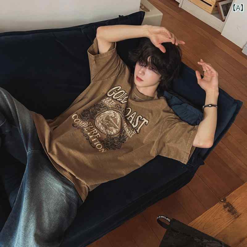 Tシャツ メンズ 半袖 カットソー コットン素材 クルーネック トップス ヴィンテージ風 プリント柄 ゆったりシルエット 通気性 吸汗性 カジュアルウェア 夏服 デイリー使いに最適 肌馴染みの良い生地感 kbox-10190609 kbox楽天市場店 パッケージ画像