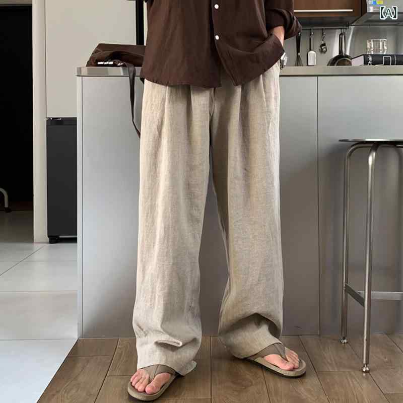 ロングパンツ メンズ リネン混 ワイドパンツ テーパードパンツ ゆったり 涼しい 動...