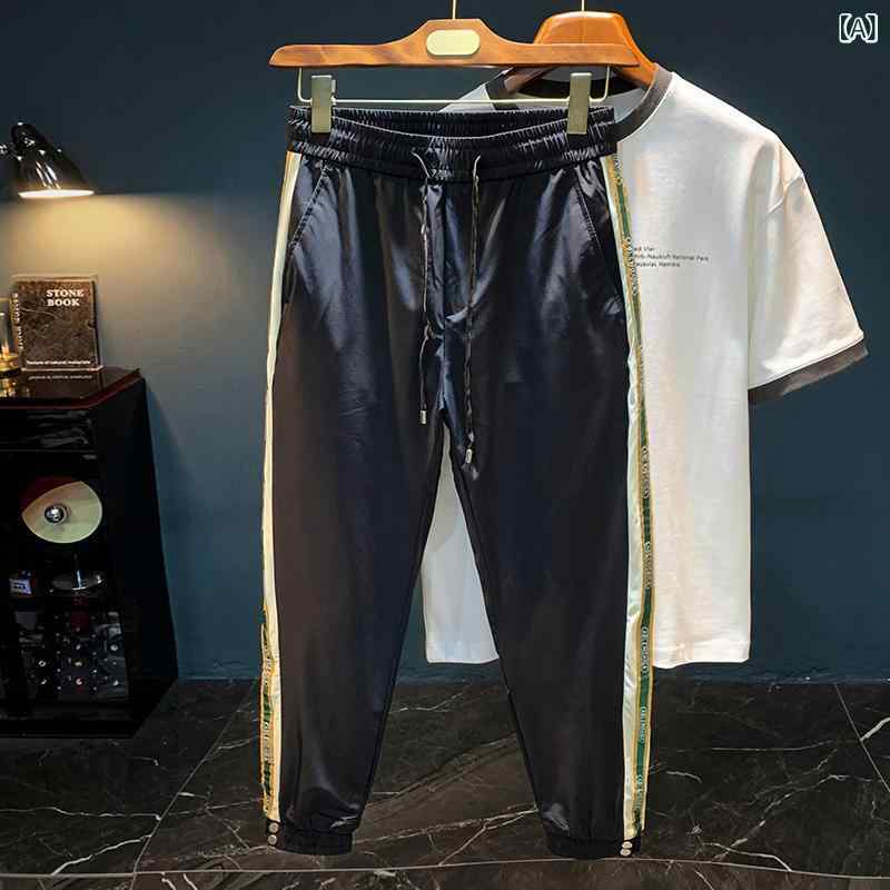 ロングパンツ メンズ 接触冷感 スポーツパンツ ジョガーパンツ テーパードパンツ 夏用 薄手 伸縮性 運動着 ルームウェア イージーパンツ 涼しい 通気性 動きやすい ウエストゴム アンクル丈