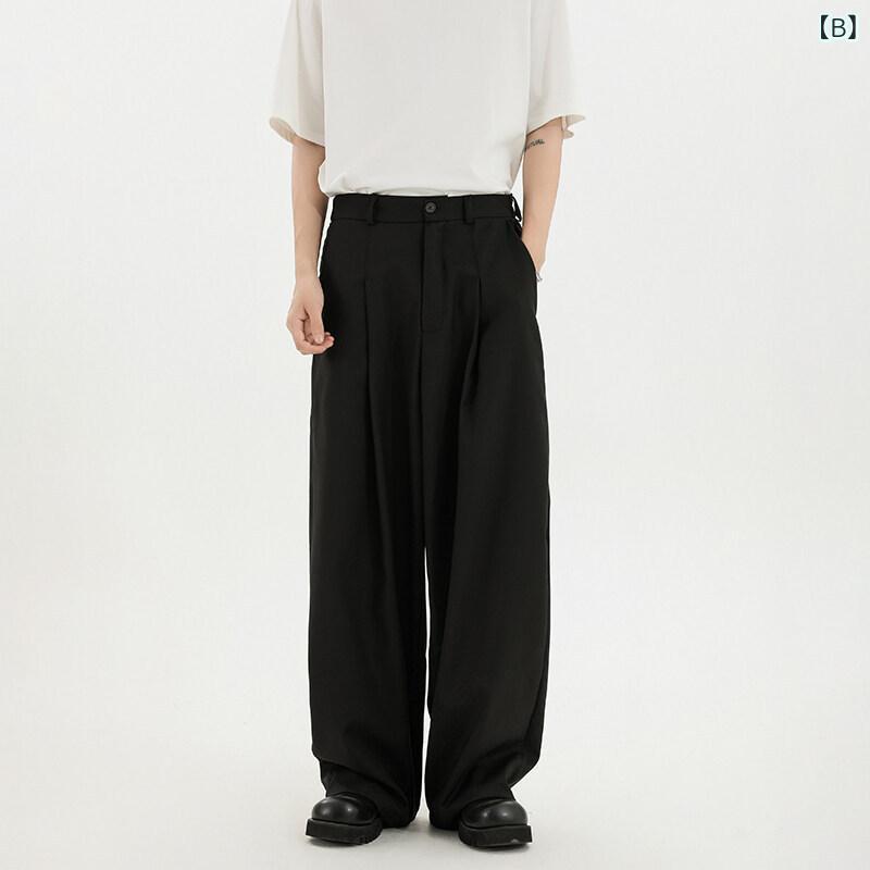 kbox楽天市場店のスラックス メンズ パンツ ストレート ワイドパンツ ボトムス 無地 センタープレス ロング丈 ストレッチ素材 美脚 脚長効果 シワになりにくい オフィス 通勤 通学 シンプル 快適履き心地 春夏 秋｜アングル2