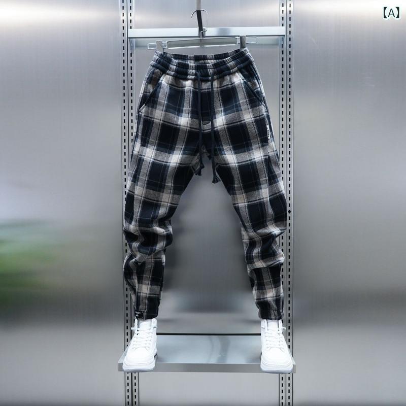 ロングパンツ メンズ チェック柄 ストレッチ素材 テーパードパンツ ウエストゴム ...